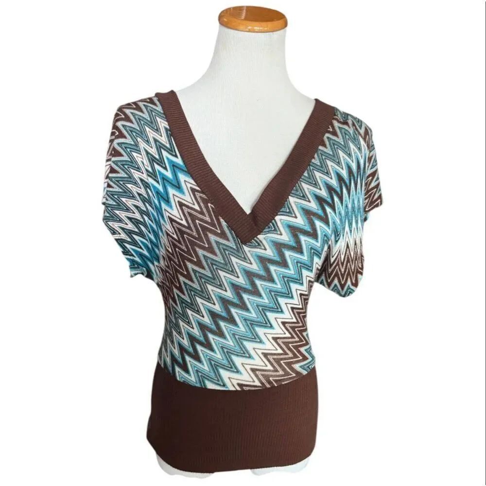 Womens Vintage Rue 21 Chevron V Neck Top Blouse - Sz M
